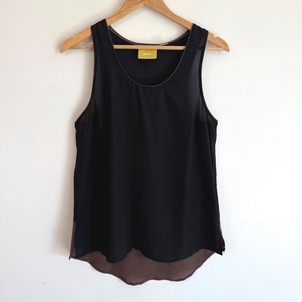 Maeve Anthropologie 100% Silk Tank Top 8 Black Brown Colorblock Minimalist Chic